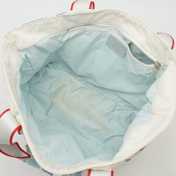 Authentic CHANEL CC Surf Line High Summer Tote Bag Canvas Shoulder Bag Blue - Picture 5 of 8